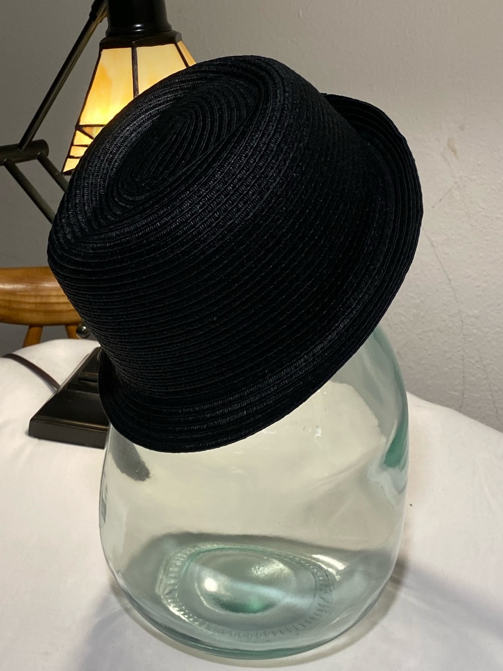 Unique Vintage Black Straw Cloche Hat